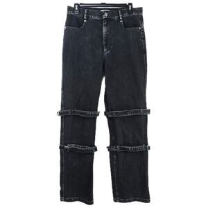 MODITEC Jeans Mens 30x29 Black Denim Buckle Strap Legs Goth Whimsigoth Rave Emo